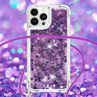 SKALO iPhone 14 Pro Max Kvicksand Glitter Mobilhalsband - Lila