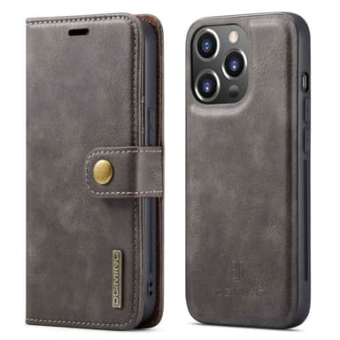 DG MING iPhone 14 Pro Max 2-i-1 Magnet Plånboksfodral - Grå