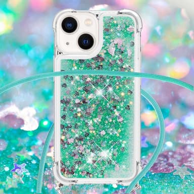 SKALO iPhone 14 Kvicksand Glitter Mobilhalsband - Turkos