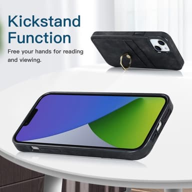 SKALO iPhone 14 Plus PU-Läder Korthållare Ring - Svart