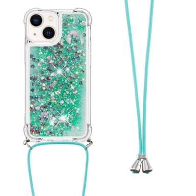 SKALO iPhone 14 Plus Kvicksand Glitter Mobilhalsband - Turkos