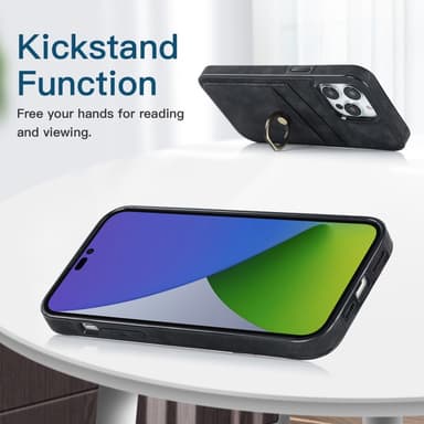 SKALO iPhone 14 Pro PU-Läder Korthållare Ring - Svart