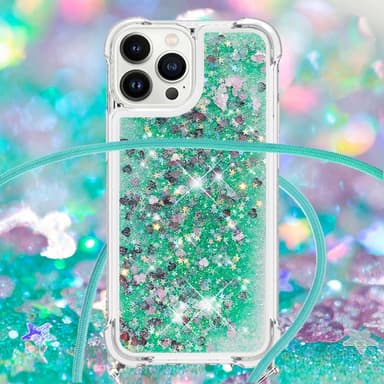 SKALO iPhone 14 Pro Kvicksand Glitter Mobilhalsband - Turkos