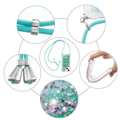 SKALO iPhone 14 Kvicksand Glitter Mobilhalsband - Turkos