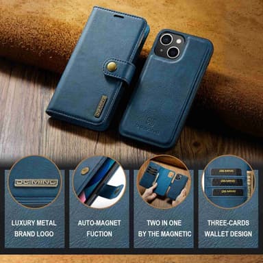 DG MING iPhone 14 Plus 2-i-1 Magnet Plånboksfodral - Blå