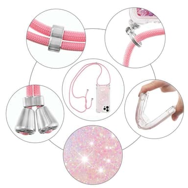 SKALO iPhone 14 Pro Kvicksand Glitter Mobilhalsband - Rosa