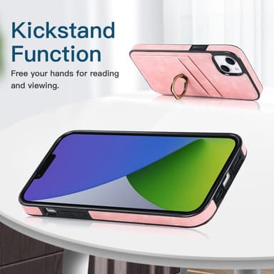 SKALO iPhone 14 Plus PU-Läder Korthållare Ring - Rosa