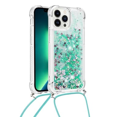SKALO iPhone 14 Pro Kvicksand Glitter Mobilhalsband - Turkos