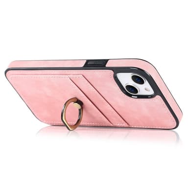 SKALO iPhone 14 Plus PU-Läder Korthållare Ring - Rosa