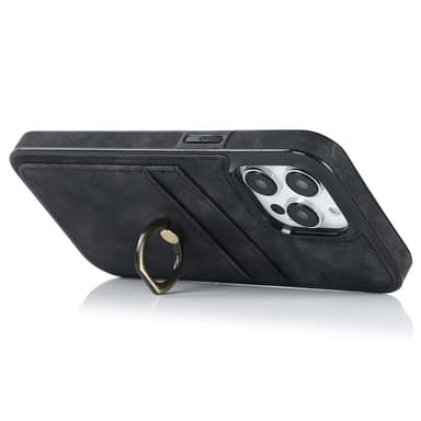 SKALO iPhone 14 Pro PU-Läder Korthållare Ring - Svart