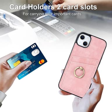 SKALO iPhone 14 Plus PU-Läder Korthållare Ring - Rosa