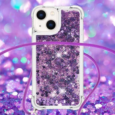 SKALO iPhone 14 Plus Kvicksand Glitter Mobilhalsband - Lila