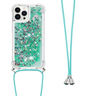 SKALO iPhone 14 Pro Kvicksand Glitter Mobilhalsband - Turkos
