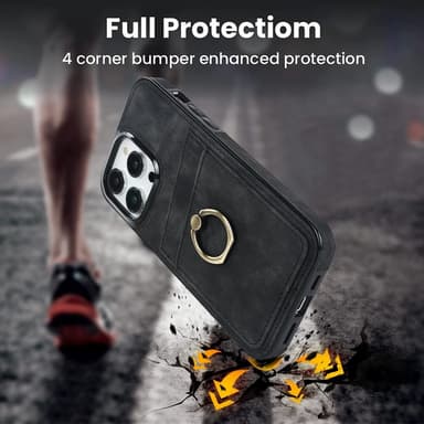 SKALO iPhone 14 Pro PU-Läder Korthållare Ring - Svart