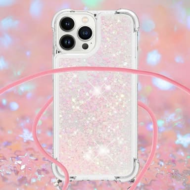 SKALO iPhone 14 Pro Kvicksand Glitter Mobilhalsband - Rosa
