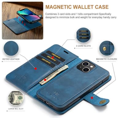 DG MING iPhone 14 Plus 2-i-1 Magnet Plånboksfodral - Blå
