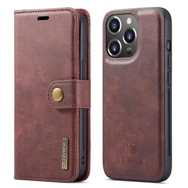 DG MING iPhone 14 Pro Max 2-i-1 Magnet Plånboksfodral - Röd