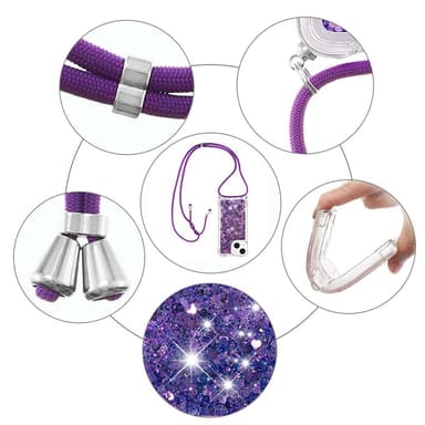 SKALO iPhone 14 Plus Kvicksand Glitter Mobilhalsband - Lila