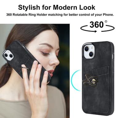 SKALO iPhone 14 Plus PU-Läder Korthållare Ring - Svart