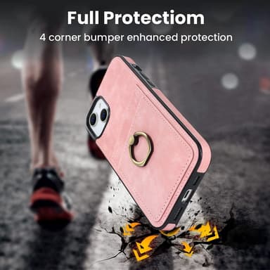SKALO iPhone 14 Plus PU-Läder Korthållare Ring - Rosa