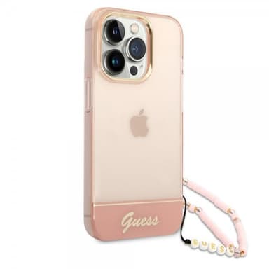 Guess iPhone 14 Pro Skal Translucent with Strap Rosa