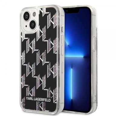 Karl Lagerfeld iPhone 14 Skal Liquid Glitter Monogram Svart