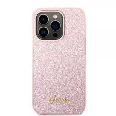 Guess iPhone 14 Pro Max Skal Glitter Flakes Metal Logo Rosa