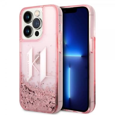 Karl Lagerfeld iPhone 14 Pro Skal Liquid Glitter Big Logo Rosa