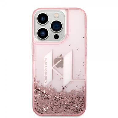 Karl Lagerfeld iPhone 14 Pro Skal Liquid Glitter Big Logo Rosa