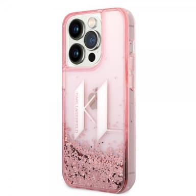 Karl Lagerfeld iPhone 14 Pro Skal Liquid Glitter Big Logo Rosa
