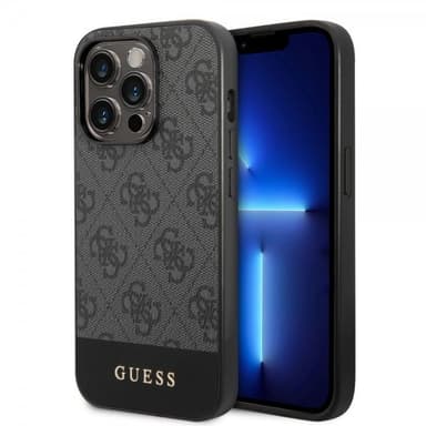 Guess iPhone 14 Pro Max Skal Bottom Stripe Metal Logo Grå