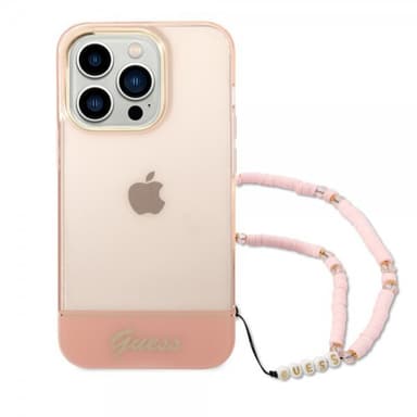 Guess iPhone 14 Pro Skal Translucent with Strap Rosa