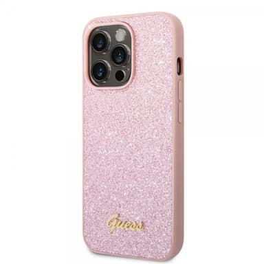 Guess iPhone 14 Pro Max Skal Glitter Flakes Metal Logo Rosa