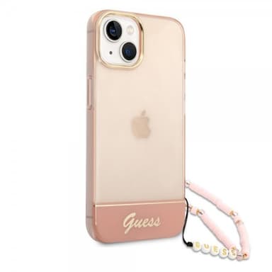 Guess iPhone 14 Plus Skal Translucent with Strap Rosa
