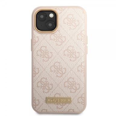 Guess iPhone 14 Plus Skal Metal Plate Logo MagSafe Rosa