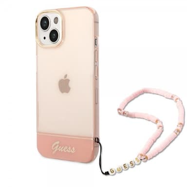 Guess iPhone 14 Plus Skal Translucent with Strap Rosa