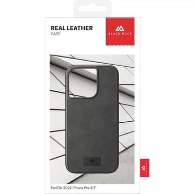Black Rock iPhone 14 Pro Skal Real Leather Case Svart