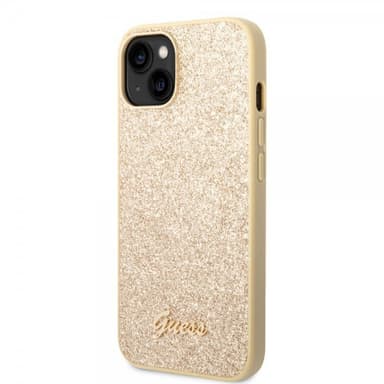 Guess iPhone 14 Skal Glitter Flakes Metal Logo Guld