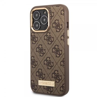 Guess iPhone 14 Pro Skal Metal Plate Logo MagSafe Brun