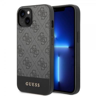 Guess iPhone 14 Plus Skal Bottom Stripe Metal Logo Grå