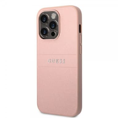 Guess iPhone 14 Pro Skal Saffiano Metal Logo Stripes Rosa