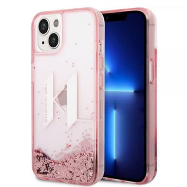 Karl Lagerfeld iPhone 14 Skal Liquid Glitter Big Logo Rosa