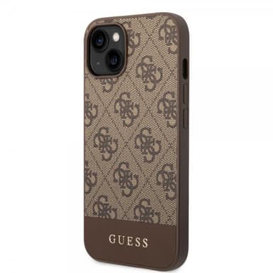 Guess iPhone 14 Plus Skal Bottom Stripe Metal Logo Brun