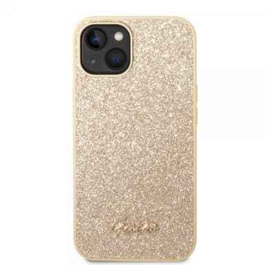 Guess iPhone 14 Skal Glitter Flakes Metal Logo Guld