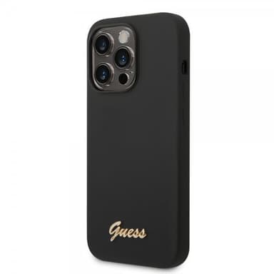 Guess iPhone 14 Pro Skal Liquid Silicone Metal Logo Svart