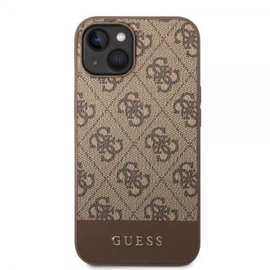Guess iPhone 14 Plus Skal Bottom Stripe Metal Logo Brun