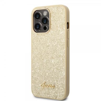 Guess iPhone 14 Pro Skal Glitter Flakes Metal Logo Guld