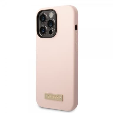 Guess iPhone 14 Pro Max Skal Silicone Metal Plate MagSafe Rosa