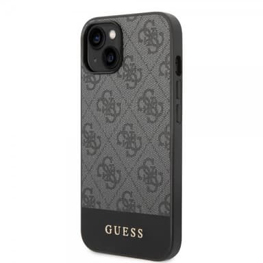 Guess iPhone 14 Plus Skal Bottom Stripe Metal Logo Grå