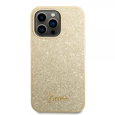 Guess iPhone 14 Pro Max Skal Glitter Flakes Metal Logo Guld